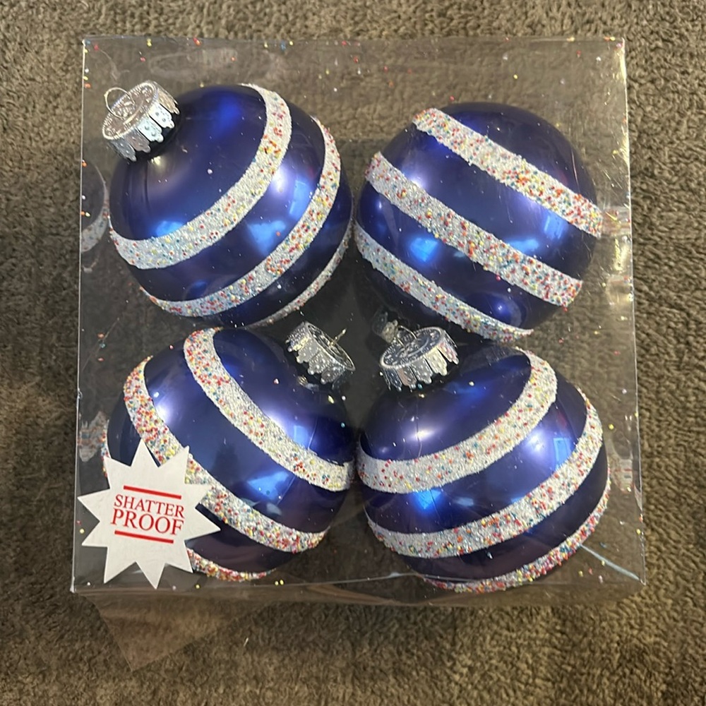 Christmas Ornament Blue and White Stripes - Shatter Proof
